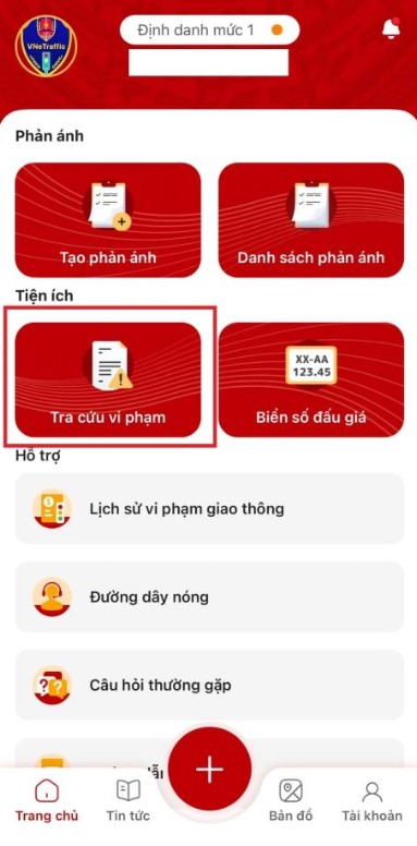 Giao diện chính của app VNeTraffic